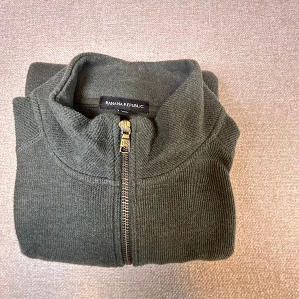 Banana Republic Men's Olive Green 1/4 Quarter Zip Pullover Sweater LG